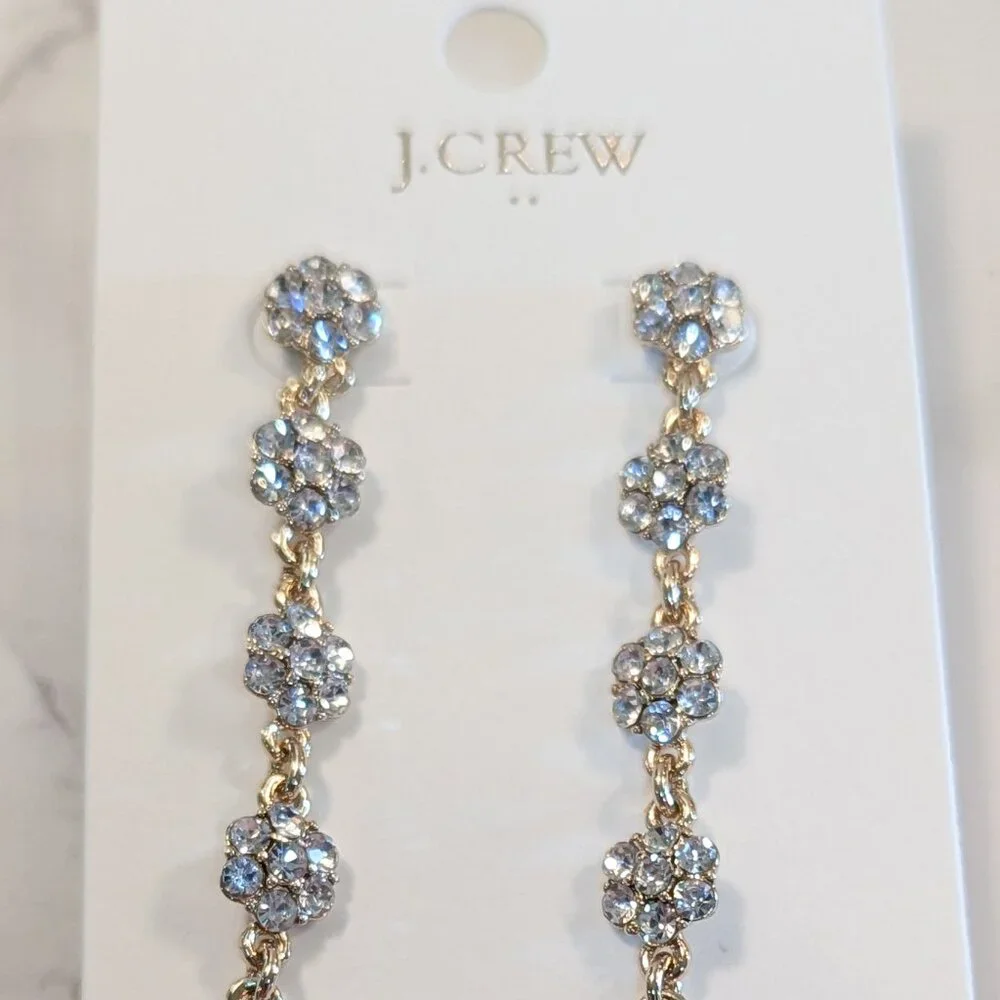 J.Crew Factory Linear Crystal Flower Statement Earrings
